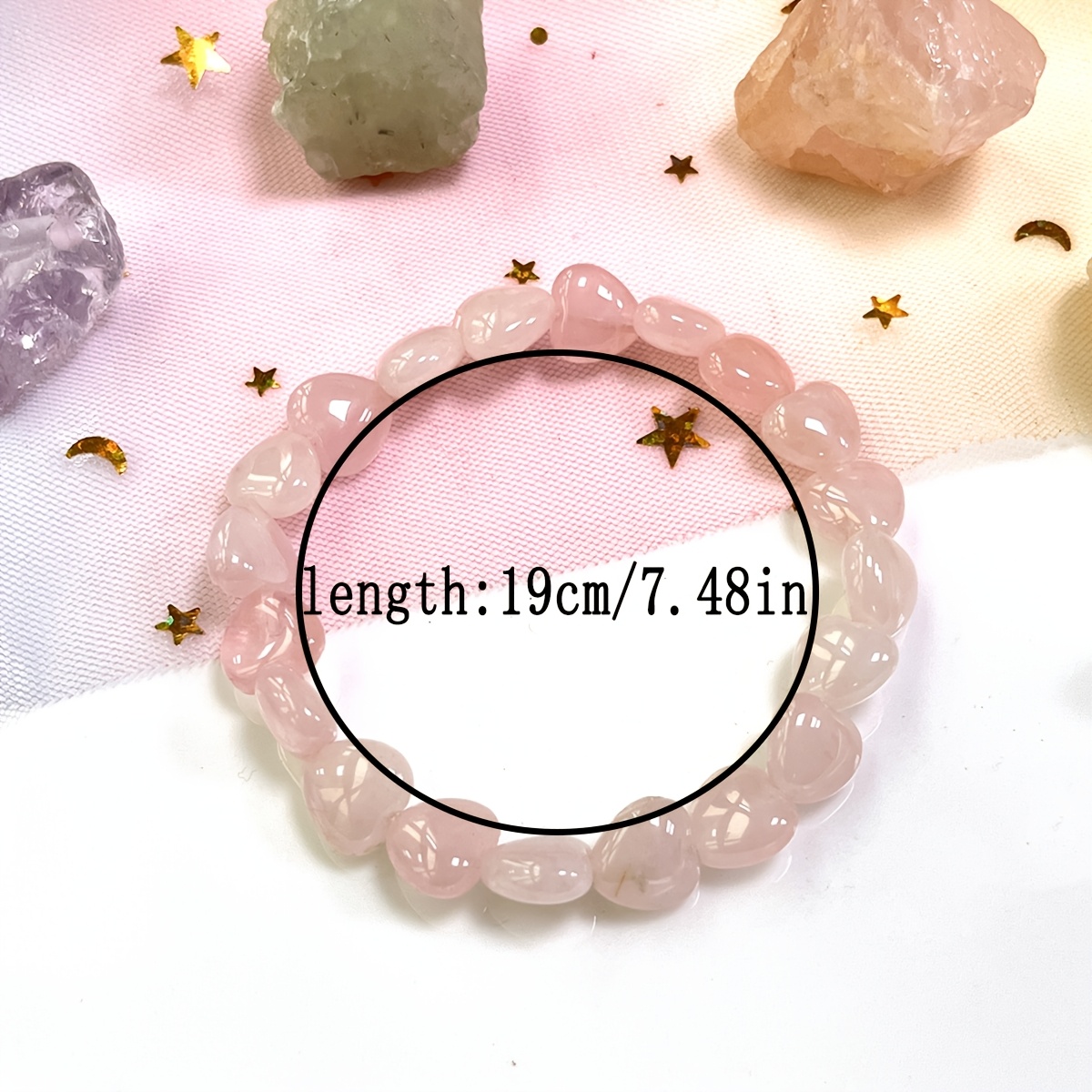 Women's Pink Rose Quartz Heart Bead Bracelet, Romantic Gift
